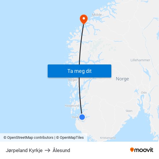 Jørpeland Kyrkje to Ålesund map