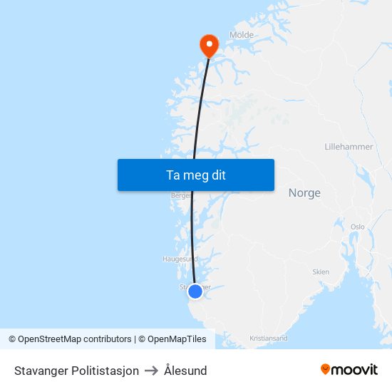 Stavanger Politistasjon to Ålesund map