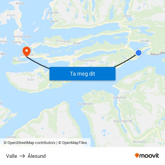 Valle to Ålesund map
