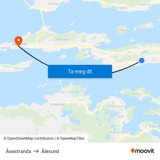 Åsestranda to Ålesund map