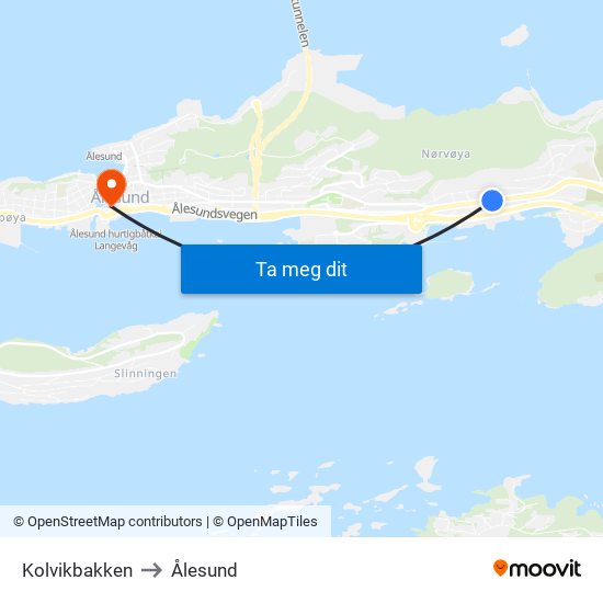 Kolvikbakken to Ålesund map