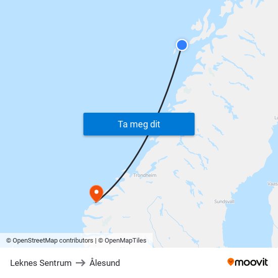 Leknes Sentrum to Ålesund map
