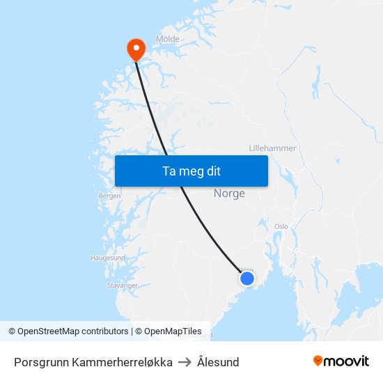 Porsgrunn Kammerherreløkka to Ålesund map