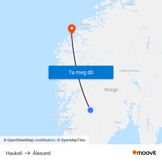 Haukeli to Ålesund map