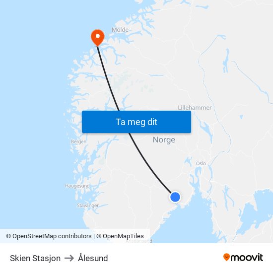 Skien Stasjon to Ålesund map