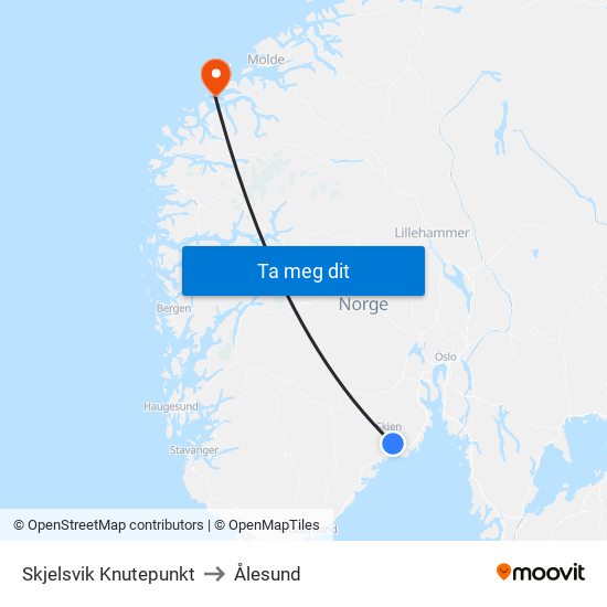 Skjelsvik Knutepunkt to Ålesund map