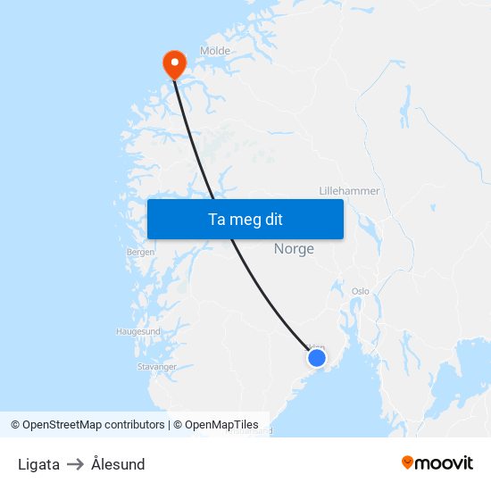 Ligata to Ålesund map