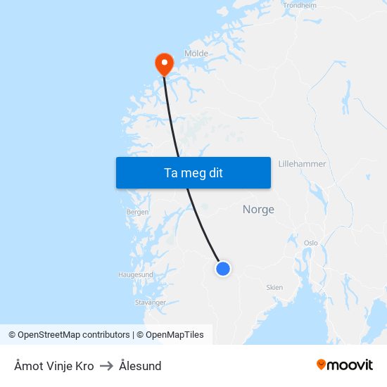 Åmot Vinje Kro to Ålesund map