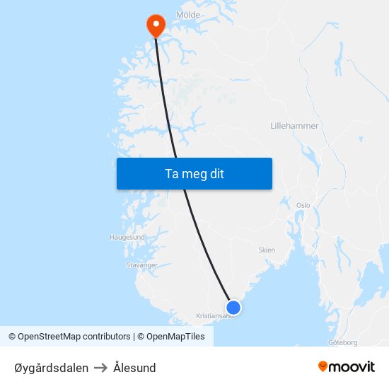 Øygårdsdalen to Ålesund map