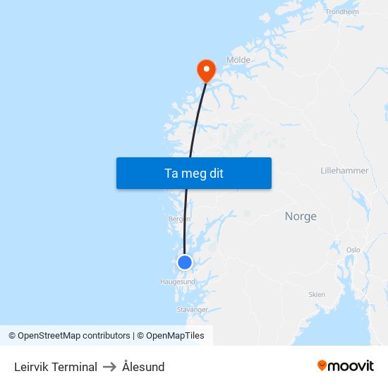 Leirvik Terminal to Ålesund map