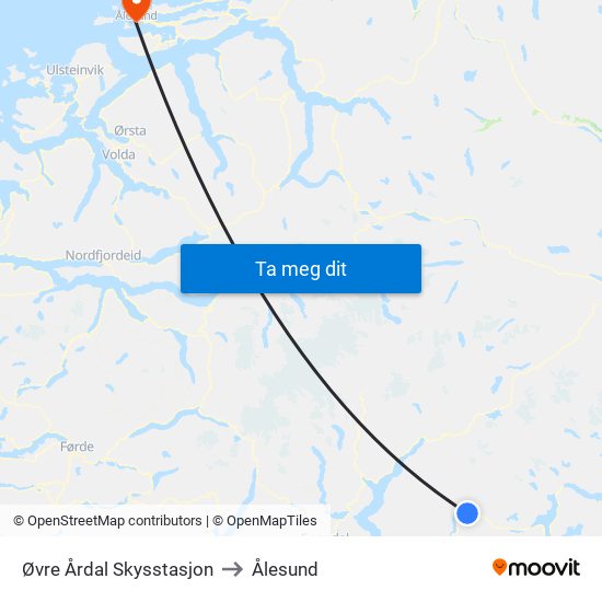 Øvre Årdal Skysstasjon to Ålesund map