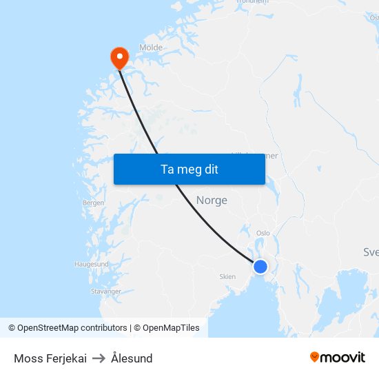 Moss Ferjekai to Ålesund map