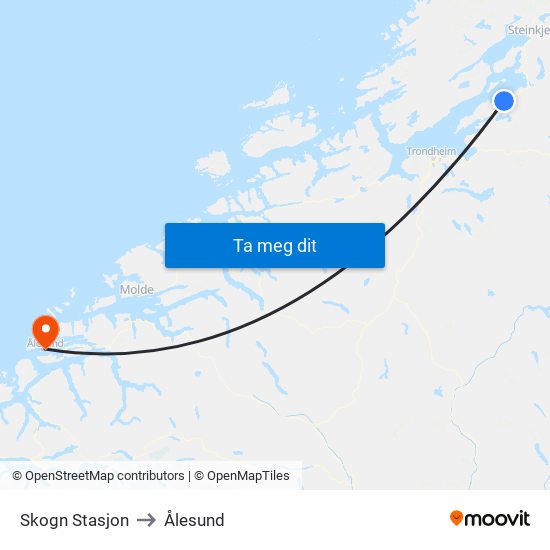 Skogn Stasjon to Ålesund map