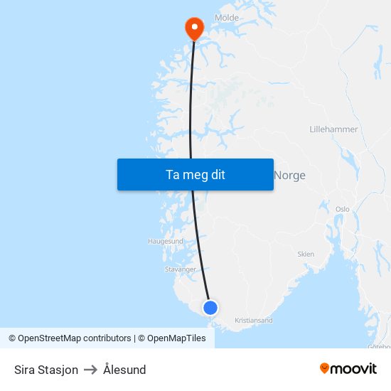 Sira Stasjon to Ålesund map