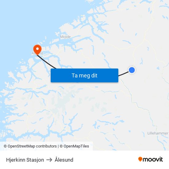 Hjerkinn Stasjon to Ålesund map