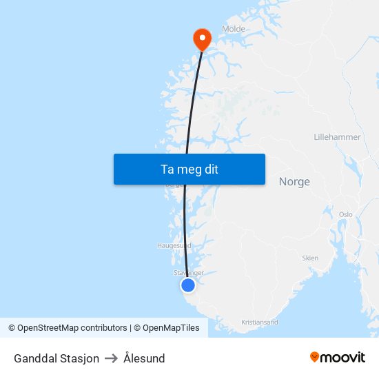 Ganddal Stasjon to Ålesund map
