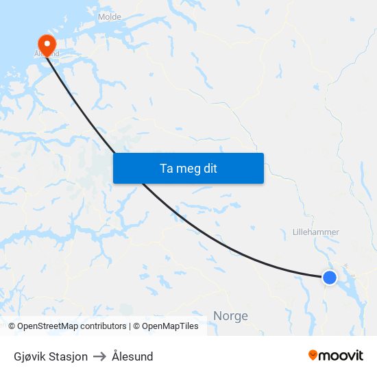 Gjøvik Stasjon to Ålesund map