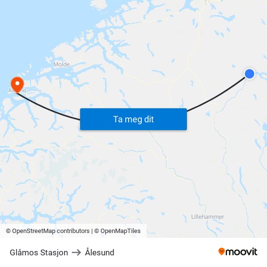 Glåmos Stasjon to Ålesund map