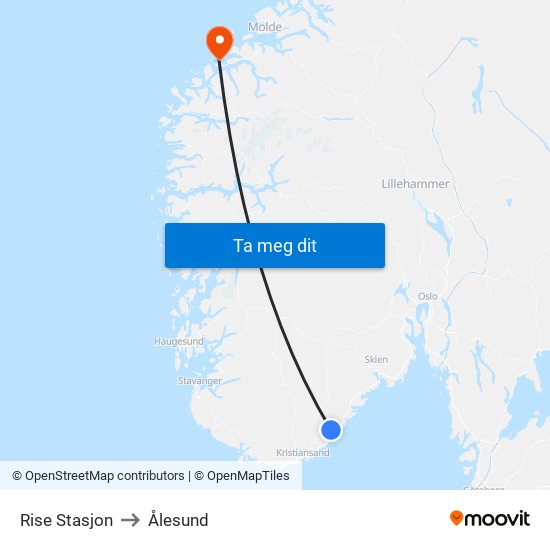 Rise Stasjon to Ålesund map