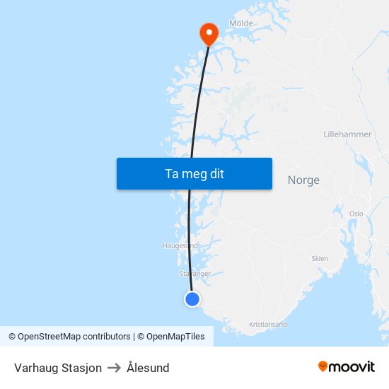 Varhaug Stasjon to Ålesund map