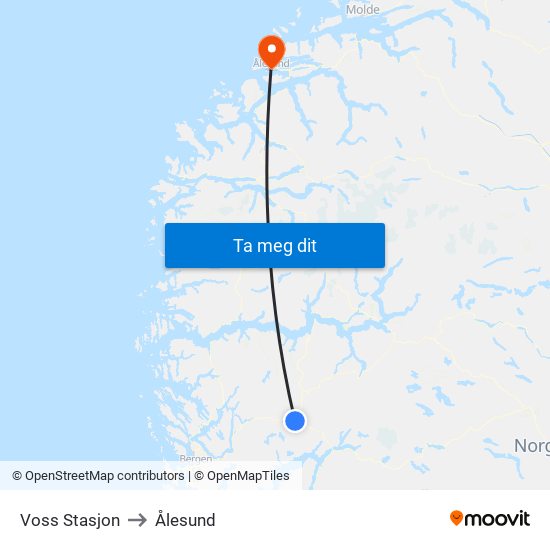 Voss Stasjon to Ålesund map