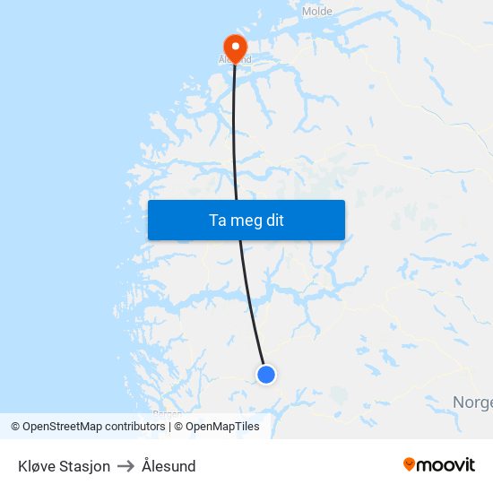 Kløve Stasjon to Ålesund map