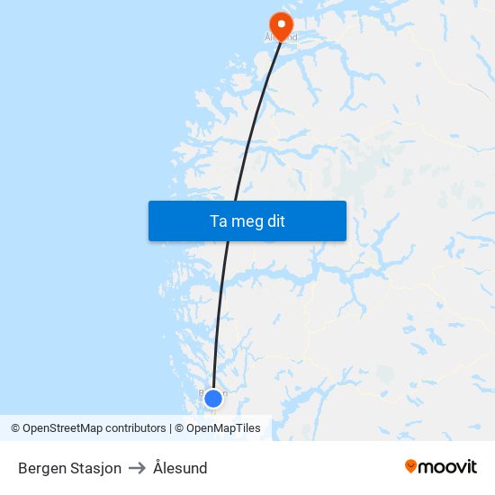 Bergen Stasjon to Ålesund map