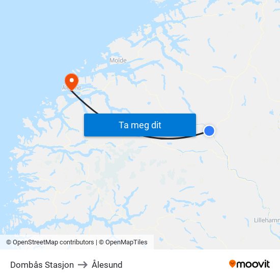 Dombås Stasjon to Ålesund map