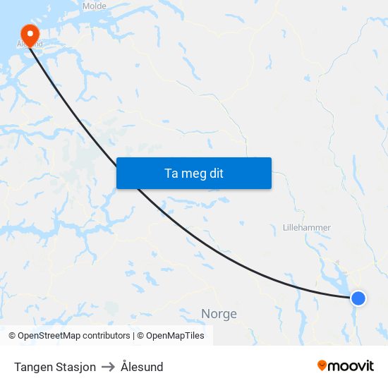 Tangen Stasjon to Ålesund map