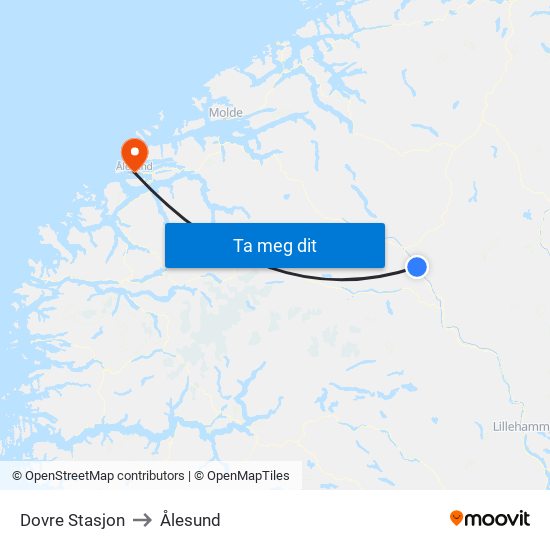 Dovre Stasjon to Ålesund map