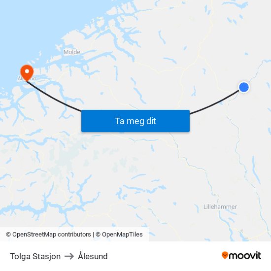 Tolga Stasjon to Ålesund map