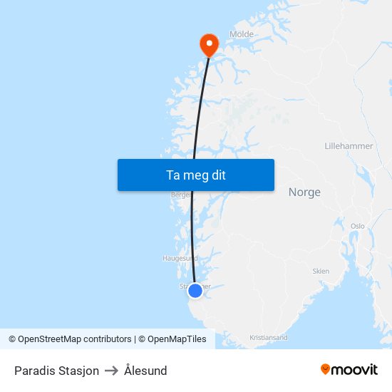Paradis Stasjon to Ålesund map
