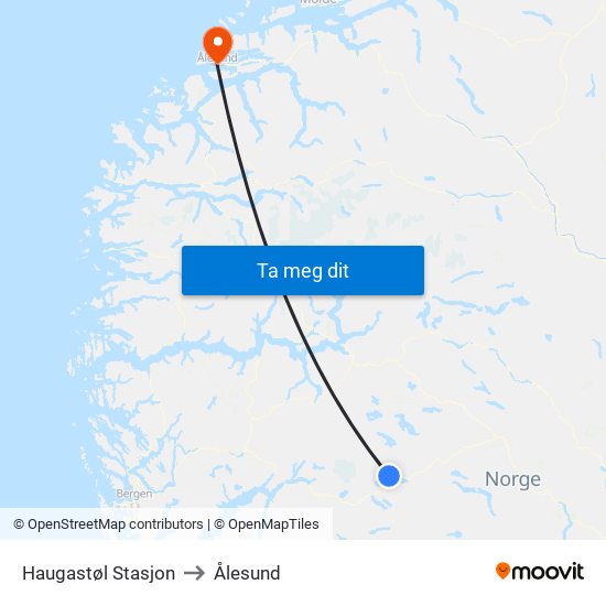Haugastøl Stasjon to Ålesund map