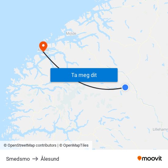 Smedsmo to Ålesund map