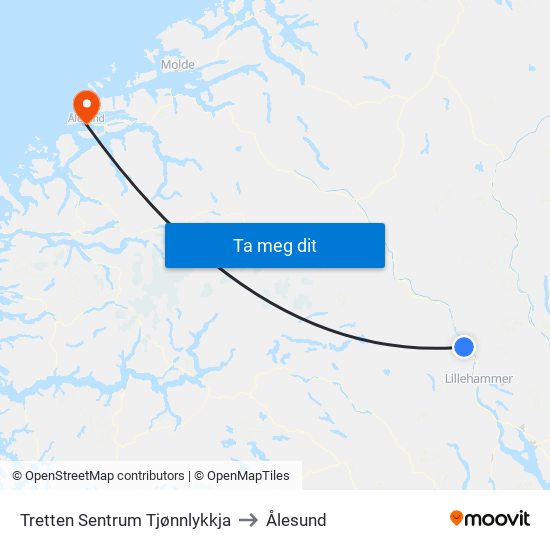 Tretten Sentrum Tjønnlykkja to Ålesund map
