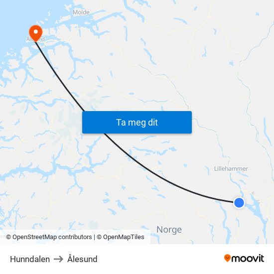 Hunndalen to Ålesund map
