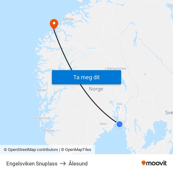 Engelsviken Snuplass to Ålesund map