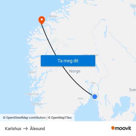 Karlshus to Ålesund map