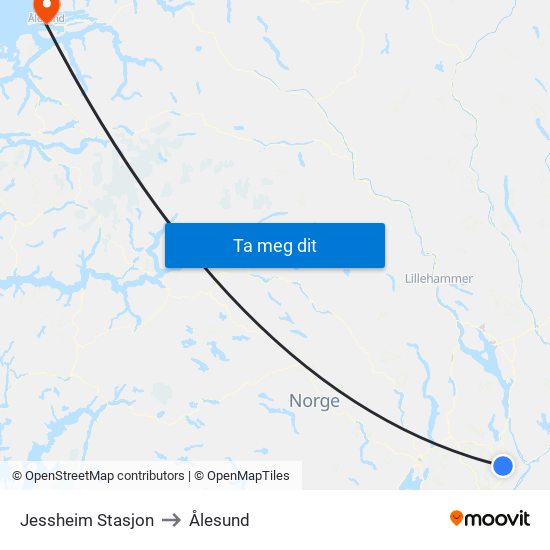 Jessheim Stasjon to Ålesund map