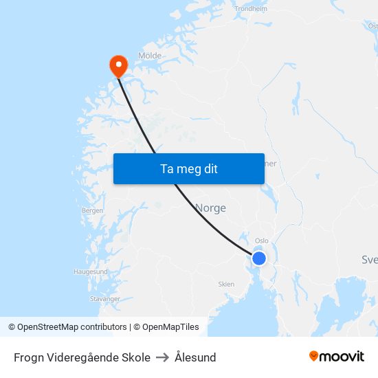 Frogn Videregående Skole to Ålesund map