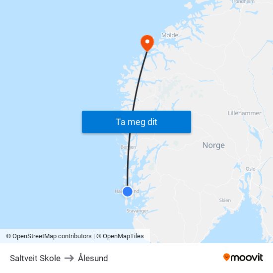 Saltveit Skole to Ålesund map