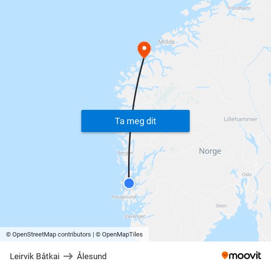 Leirvik Båtkai to Ålesund map
