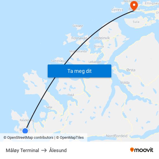 Måløy Terminal to Ålesund map