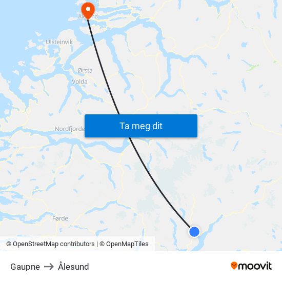 Gaupne to Ålesund map