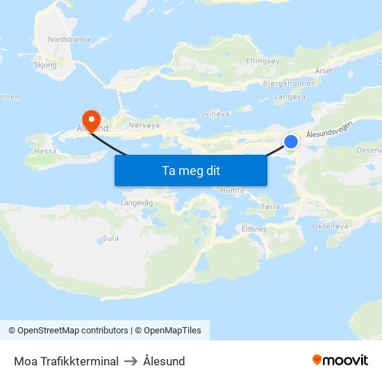 Moa Trafikkterminal to Ålesund map