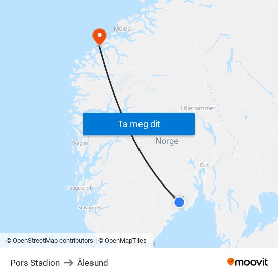 Pors Stadion to Ålesund map