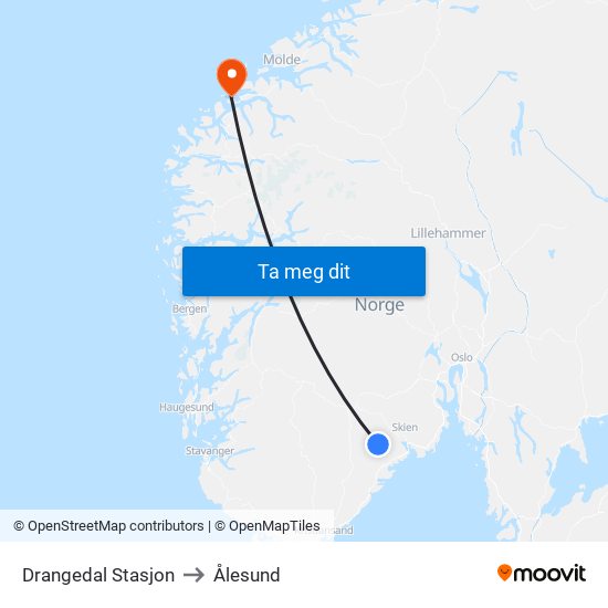 Drangedal Stasjon to Ålesund map