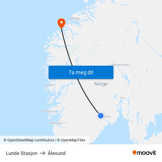 Lunde Stasjon to Ålesund map