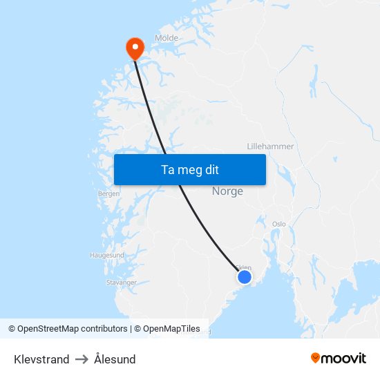 Klevstrand to Ålesund map