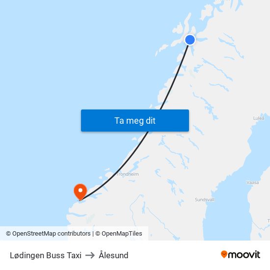 Lødingen Buss Taxi to Ålesund map